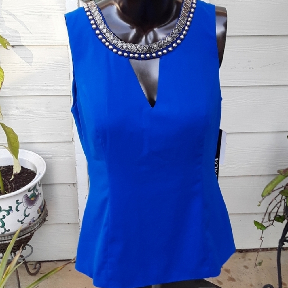 NWT XOXO Blue Beaded Blouse